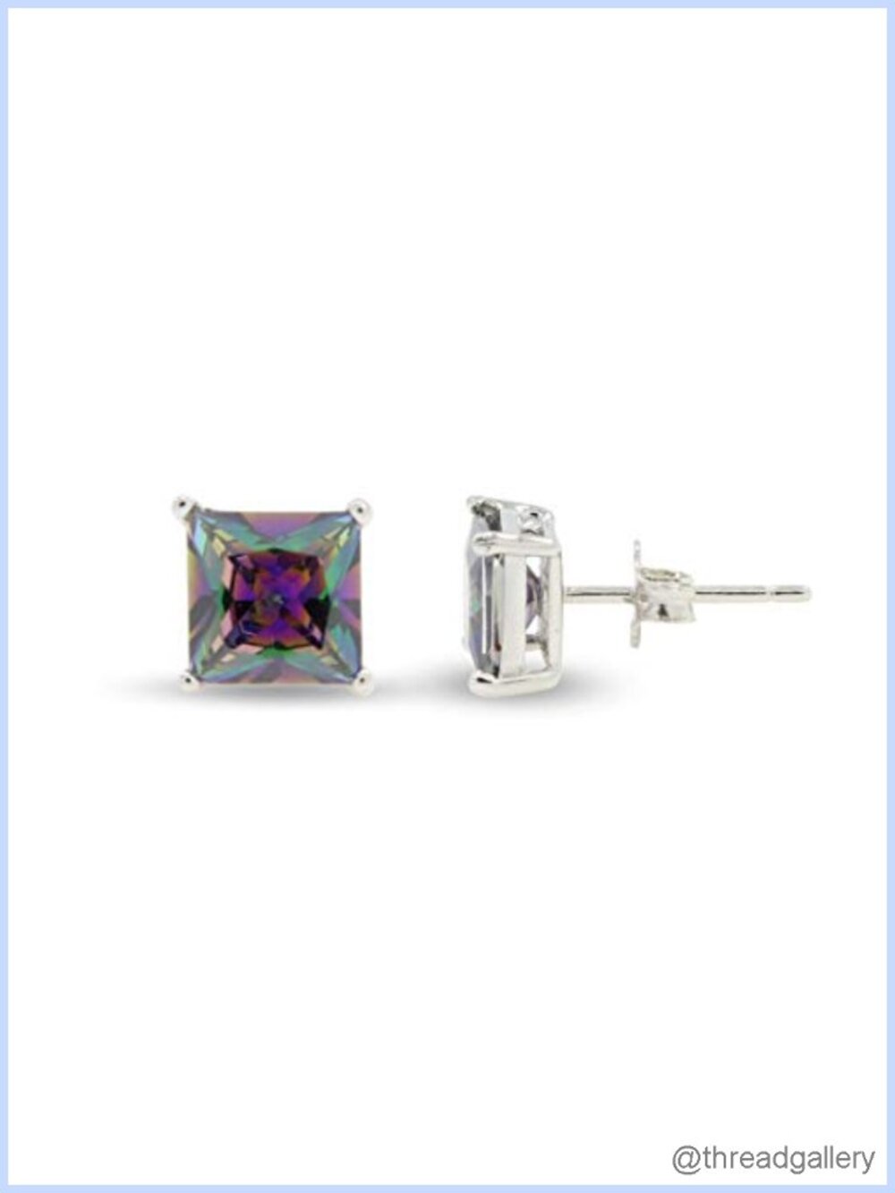 Mystic Topaz Stud Earrings 14K Gold Plated Sterling Silver Princess Cut